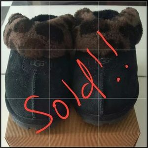 Ugg Leopard Black Suede Fur Slippers